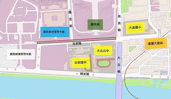 大直北安路周遭路面更新範圍。圖／台北市府提供