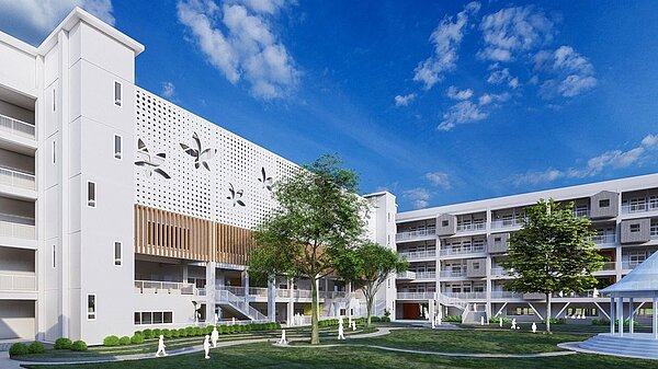 新校舍配置保留老樹並延續中庭氛圍。圖／高雄市政府工務局提供