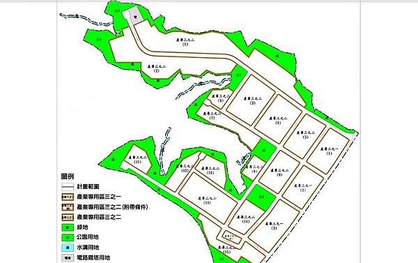 林口工一產業園區全區總面積約32萬6千多坪，產業專用區面積佔約20.3萬坪。圖／新北市地政局提供