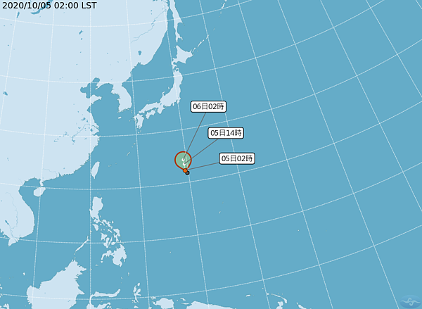 中央氣象局表示,熱帶低壓TD16,5日2時的中心位置在北緯 22.3 度,東經 139.4 度,以每小時11公里速度,向北進行,今有機會形成颱風。圖/中央氣象局提供