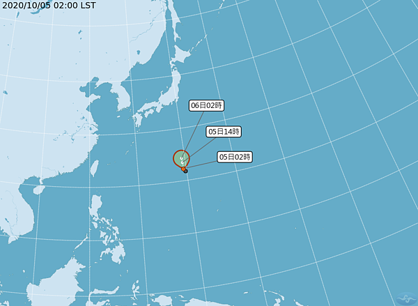 中央氣象局表示，熱帶低壓TD16，5日2時的中心位置在北緯 22.3 度，東經 139.4 度，以每小時11公里速度，向北進行，今有機會形成颱風。圖／中央氣象局提供