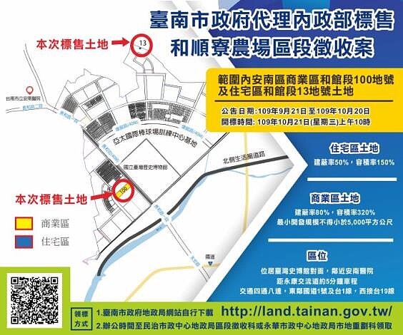 台南市和順寮土地公開標售,地點正對台史博館生活圈。圖/台南市政府提供