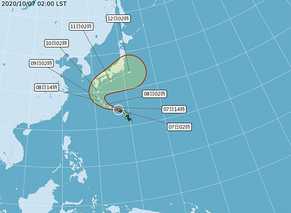 昌鴻颱風目前位於台灣東方1500公里左右的海面上，正逐漸朝西北西往琉球東方海面移動。圖／取自氣象局網站