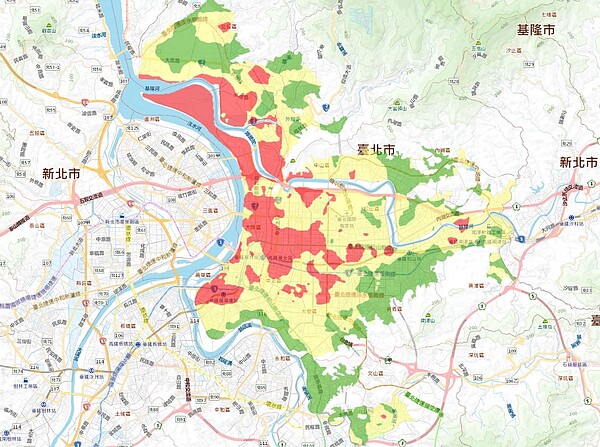台北市公布最新土壤液化潛勢圖。圖／取自台北市政府土壤液化潛勢查詢系統