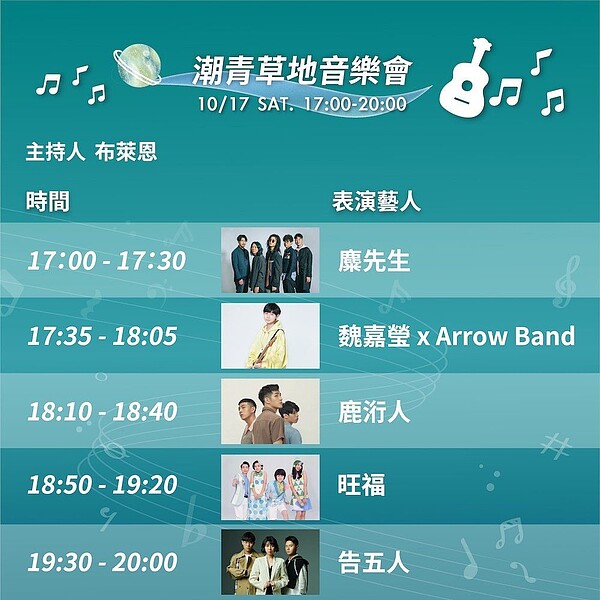 竹縣潮青草地音樂會,17日在竹北水圳森林公園登場。圖/新竹縣交旅處提供