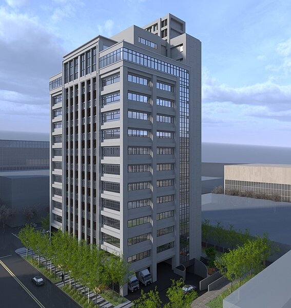 春源鋼鐵三重總部廠辦大樓模擬圖。新北市政府提供