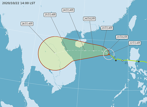 颱風「沙德爾」未來路徑圖。圖/取自中央氣象局