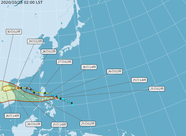原位於菲律賓東方海面的熱帶性低氣壓，今天凌晨2時發展為輕度颱風莫拉菲。圖／截自中央氣象局