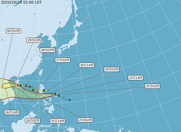 原位於菲律賓東方海面的熱帶性低氣壓,今天凌晨2時發展為輕度颱風莫拉菲。圖/截自中央氣象局