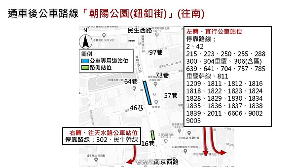 配合重慶北路公車專用道啟用,公車停靠、路口燈號都隨之調整。圖/台北市政府提供