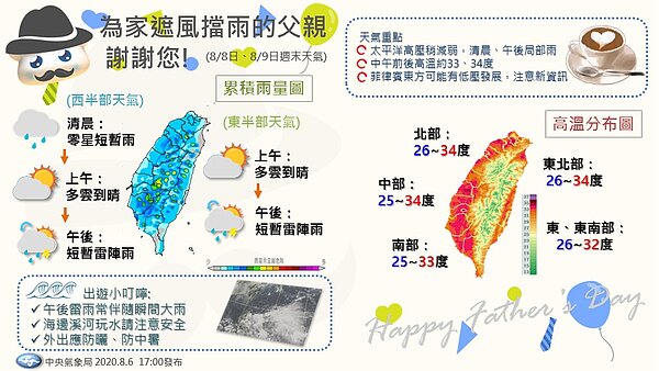 周末天氣。圖/取自中央氣象局臉書粉專「報天氣 - 中央氣象局」