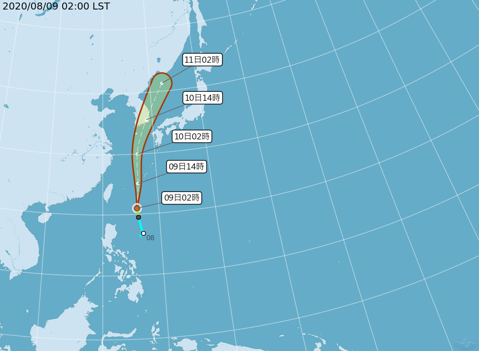 輕度颱風薔蜜距離鵝鑾鼻東方約570公里，預測向北往琉球方向移動，直接影響台灣的機率低。圖／取自氣象局網站