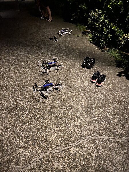 故宮南院晚間400架無人機群飛,結合舞者在至善湖水上舞台表演,發生8架墜機意外。圖/讀者提供