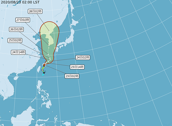 巴威颱風逐漸向東北遠離。圖取自氣象局網站