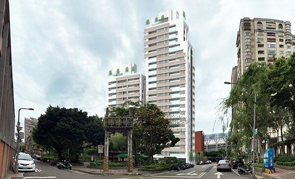 松山區都更案重建後將打造成2棟地上14層及地上21層的住商混合大樓。圖/北市更新處提供(模擬圖)