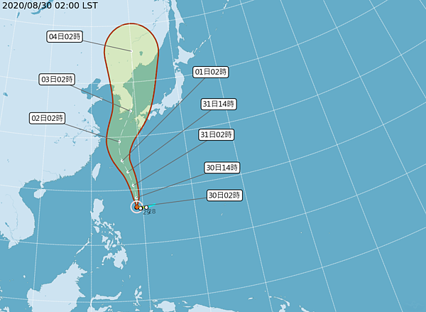 梅莎颱風大致通過琉球至宮古島一帶、經東海、再轉向北北東往韓國方向，不致直接侵襲台灣。圖／取自氣象局網站