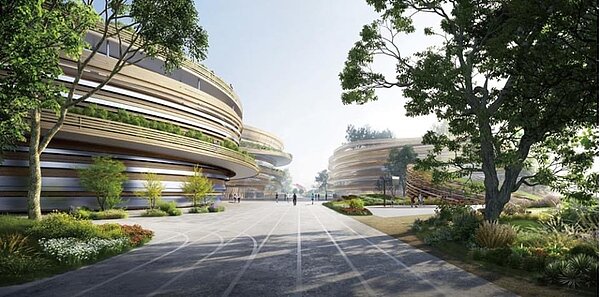 台中巨蛋傳出複製澳洲《The Exchange》，但台中市府否認。隈研吾設計的「台中巨蛋」圖／台中市政府提供