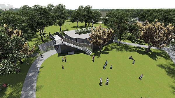 彰化田尾城鎮之心工程改造地標怡心園,目前施工中。圖/彰化縣府提供