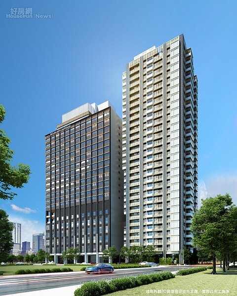 和陸寓邸與高雄日航酒店外觀3D透視圖。圖片大陸建設提供