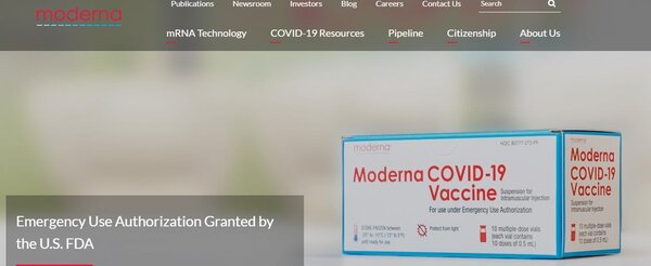 莫德納(Moderna)藥廠相信，該公司的新冠疫苗，在接種第一劑後的21天至42天內仍然有效。圖／截自莫德納官網