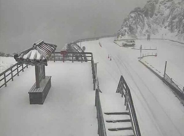 合歡山今又降雪,武嶺雪白一片。圖/聯合報讀者提供