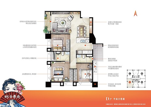 D戶43坪格局圖/利晉營造、弘新建設提供