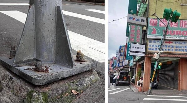 萬華地區燈桿遭捷運施工車撞歪，民眾通報市府卻無積極回應。圖／北市議員應曉薇提供
