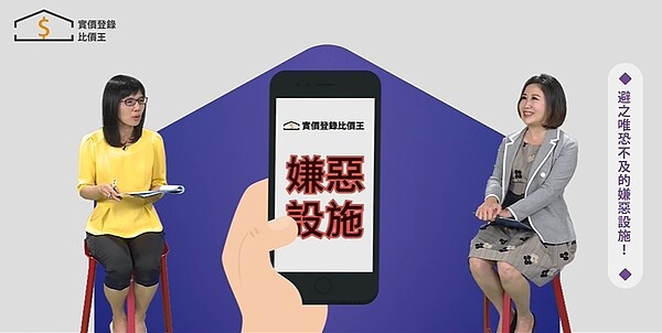 透過實價登錄比價王可輕鬆搜尋到社區周邊嫌惡設施。圖/翻攝YouTube頻道《實價登錄比價王》