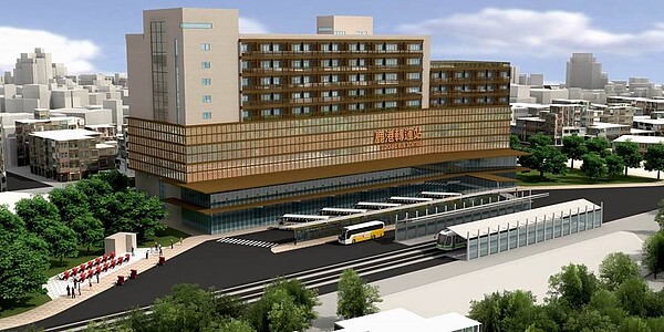 集公車站、旅館、商場及停車場於一身的鹿港轉運站,未來興建完成後,將成為當地指標性建物。圖為模型圖/彰化縣政府提供