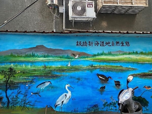 板橋區民權里自然生態彩繪牆。圖／彭芷琳攝