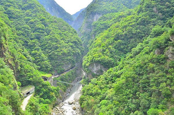 從山月吊橋俯瞰太魯閣立霧溪口峽谷。圖/內政部提供