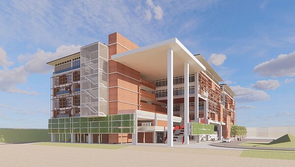 竹東鎮聯合辦公大樓新建工程模擬圖。圖/新竹縣交通旅遊處、竹東鎮公所提供