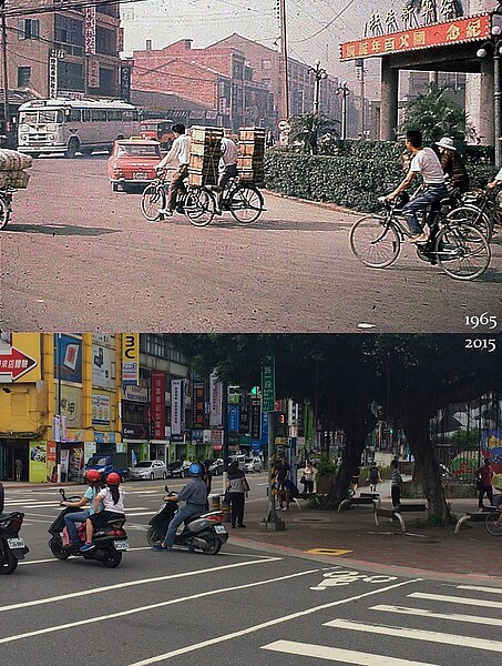 台北市八德路與新生南路口1965 vs. 2015。（張哲生攝製）