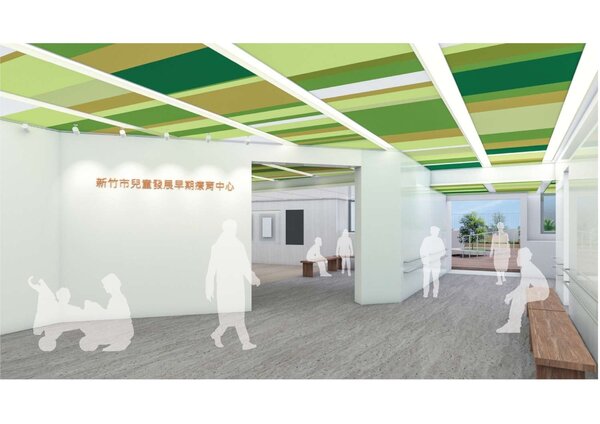 新竹市兒童發展早期療育中心空間皆以弧面設計讓孩子安全探索，更有獨立感官室、體療室、空中花園等療癒空間，預計明年起正式提供服務。圖／新竹市政府提供