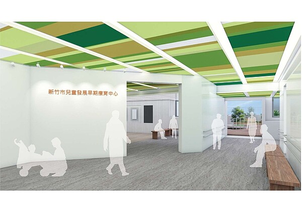 新竹市兒童發展早期療育中心空間皆以弧面設計讓孩子安全探索,更有獨立感官室、體療室、空中花園等療癒空間,預計明年起正式提供服務。圖/新竹市政府提供