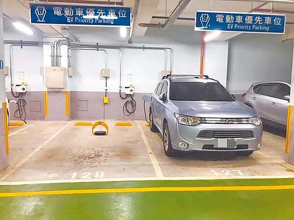 去年北市登記數量為4233輛,電動車位卻僅有345格,真正問題是電動車基礎設施比例極不平衡。圖/北市停管處提供