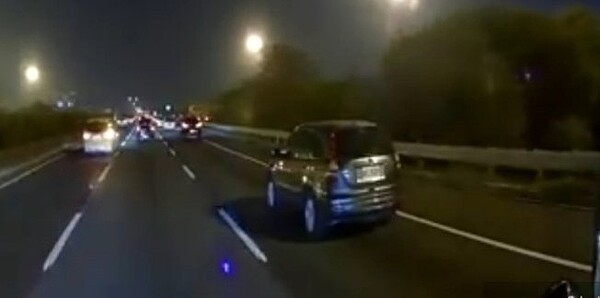 有用路人夜間行經中山高台南永康路段未開大燈,嚇壞不少用路人。圖/翻攝自爆料公社