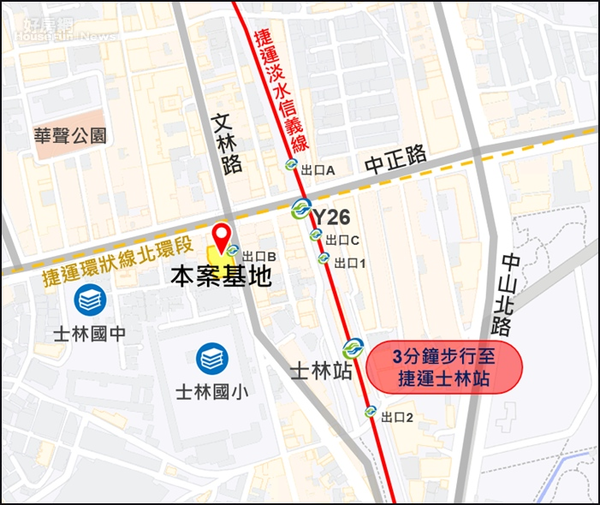 北環段Y26站開發案位置圖。台北市捷運局提供
