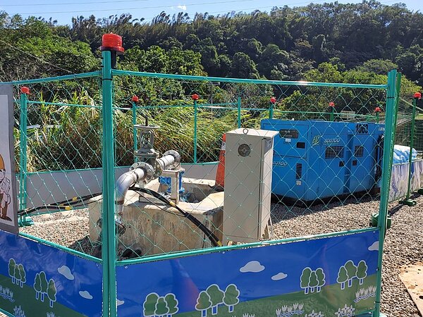 北區水資源局在桃園市龍潭、楊梅區設有7口抗旱水井,每天抽水1萬公噸,引起居民反彈,擔心影響地下水源,已降至5千公噸。圖/北區水資源局提供