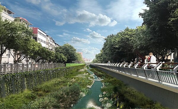 藤寮坑溝將整治嘉慶橋至中正三橋700公尺水域及員山橋至中正三橋450公尺陸域環境,圖為完工模擬圖。圖/新北水利局提供