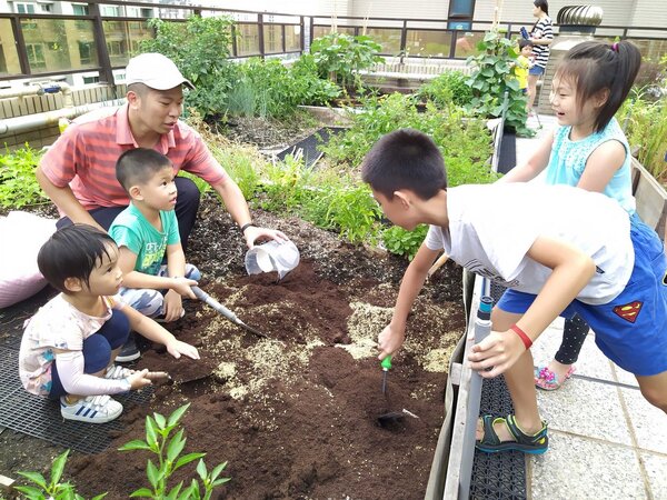 山海青社區的屋頂農場讓社區居民一起參與種植，樂趣無窮還兼顧都市綠化及建物降溫功能。圖／新北市環保局提供