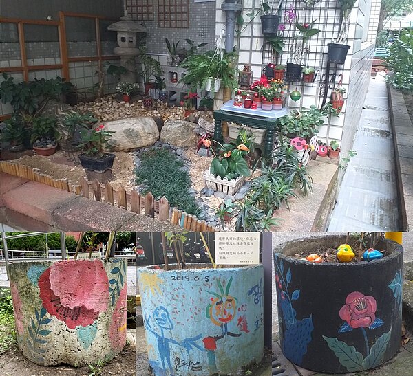 門前造景與盆栽彩繪，美化環境心情好。合成圖。童偲庭、郭庭瑋