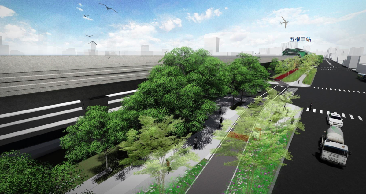 台中鐵路高架後,高架鐵道下方規畫成綠廊、停車場等。圖/台中市建設局提供