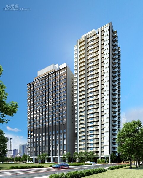 和陸寓邸與高雄日航酒店外觀3D透視圖。照片大陸建設提供