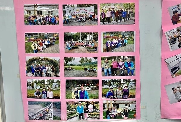 活動中心牆上貼滿出遊的照片。圖/周希雯攝