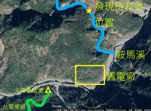 新竹邱姓男子上月6日闖中橫便道德基管制站,失聯40天後,昨天被人發現在台電廢棄電廠的山洞內。圖/台中市消防局提供