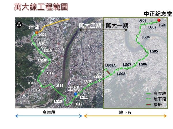 萬大線工程範圍圖。圖／台北市捷運局提供