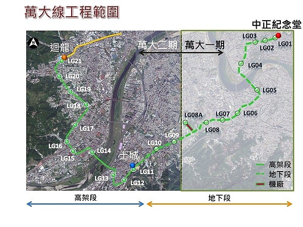 萬大線工程範圍圖。圖/台北市捷運局提供