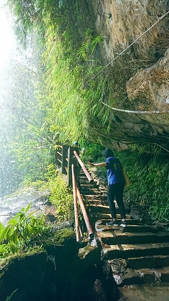 銀河洞的石階旁有設置扶手，爬起山來更加便利。圖／記者陳育悅攝影