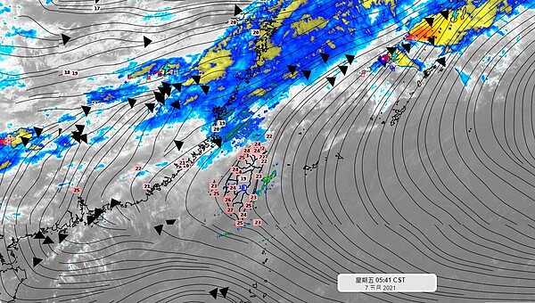 穩定的偏南風勢力影響，要留意開始有午後熱對流發展的機會。未來7－10天鋒面位置都在台灣北方，受到高壓勢力阻擋下不來。圖／取自臉書粉專「氣象達人彭啟明」